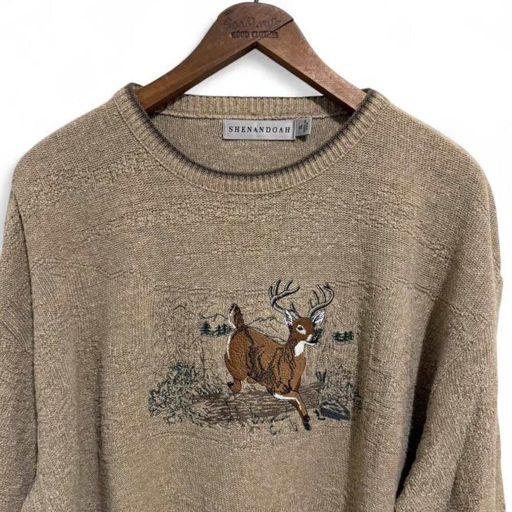 Vintage Shenandoah Tan Buck Deer Graphic Crewneck Sweater XL